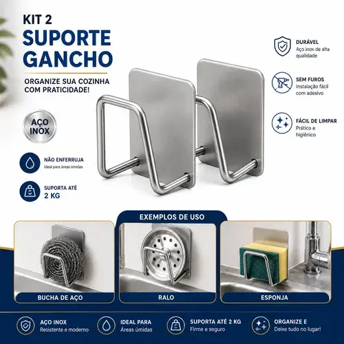 Kit Com 2 Suportes Multiuso Porta Bucha Em Aço Inox Para Pia